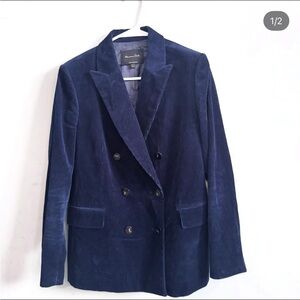 Massimo Dutti Double-Breasted Navy Corduroy Blazer